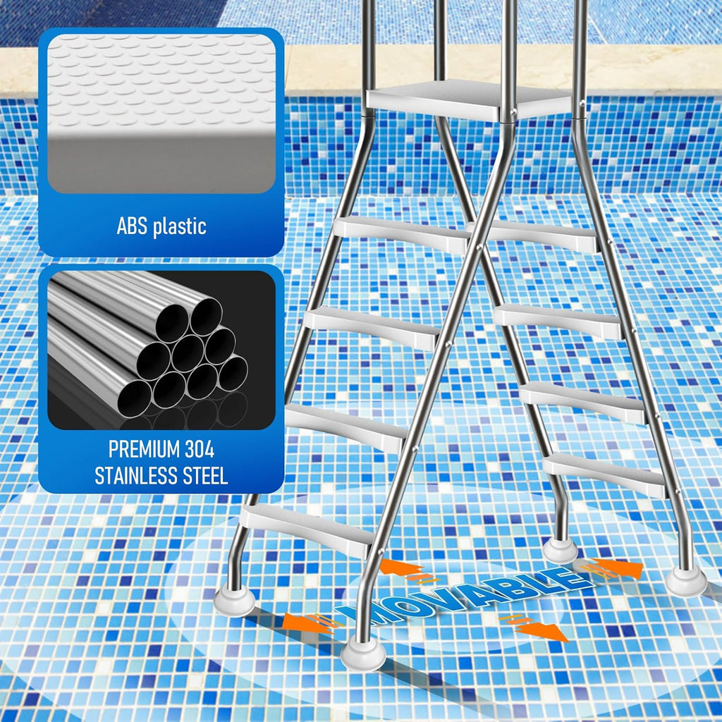 54" Heavy Duty Above Ground Pool Ladder with Platform,304 Stainless Steel | 551 lbs load capacity,4-Steps,Swimming