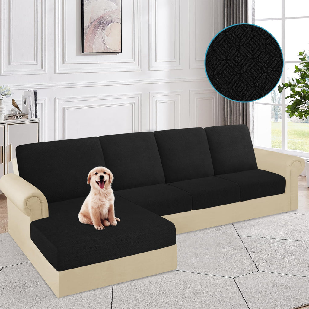 100% Waterproof Sectional Couch Cushion Covers 8 Pieces L Shape Sectional Cover Stretch Chaise Sofa Seat Slipcover