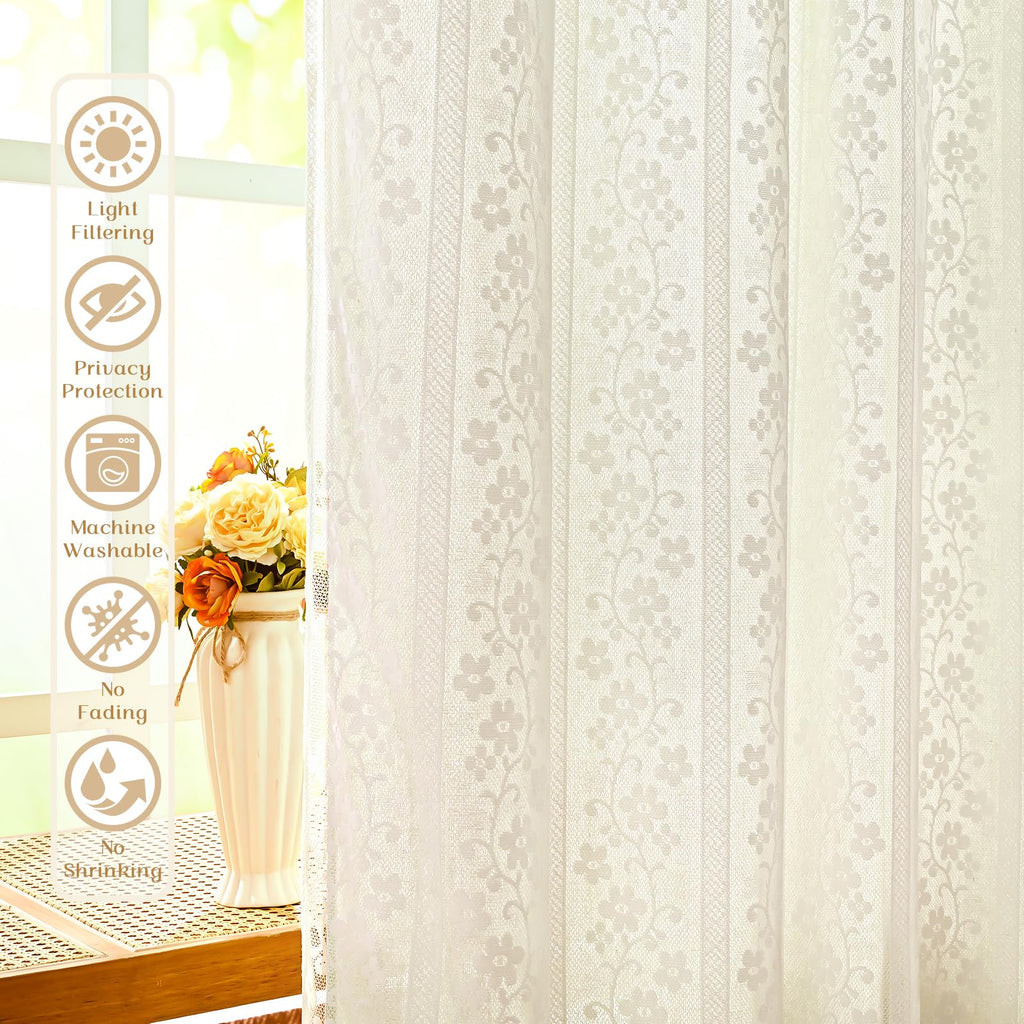 Linen Kitchen Curtains 36 Inch Length, Double Layered Window Curtain 2 Panel Sets Rod Pocket Short Curtains