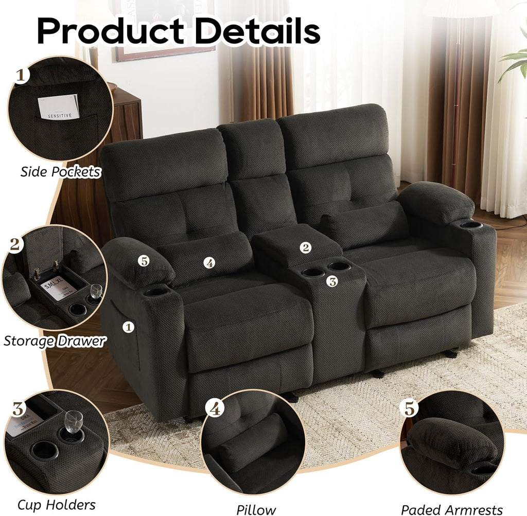 Power Reclining Loveseat, Massage Loveseat Recliner Sofa Home Theater Seating with Heat