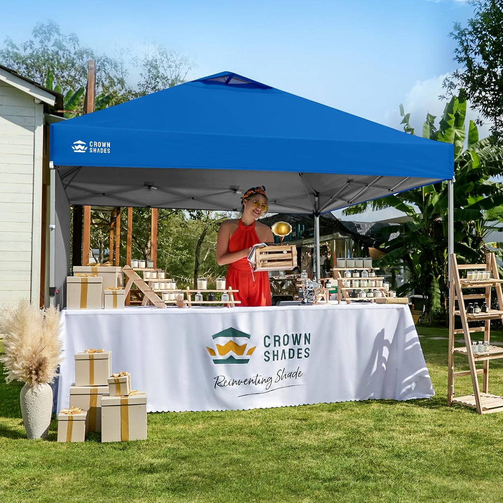 10x10 Pop Up Canopy with 1 Side Wall - Beach Tent with One Push Setup - Blue