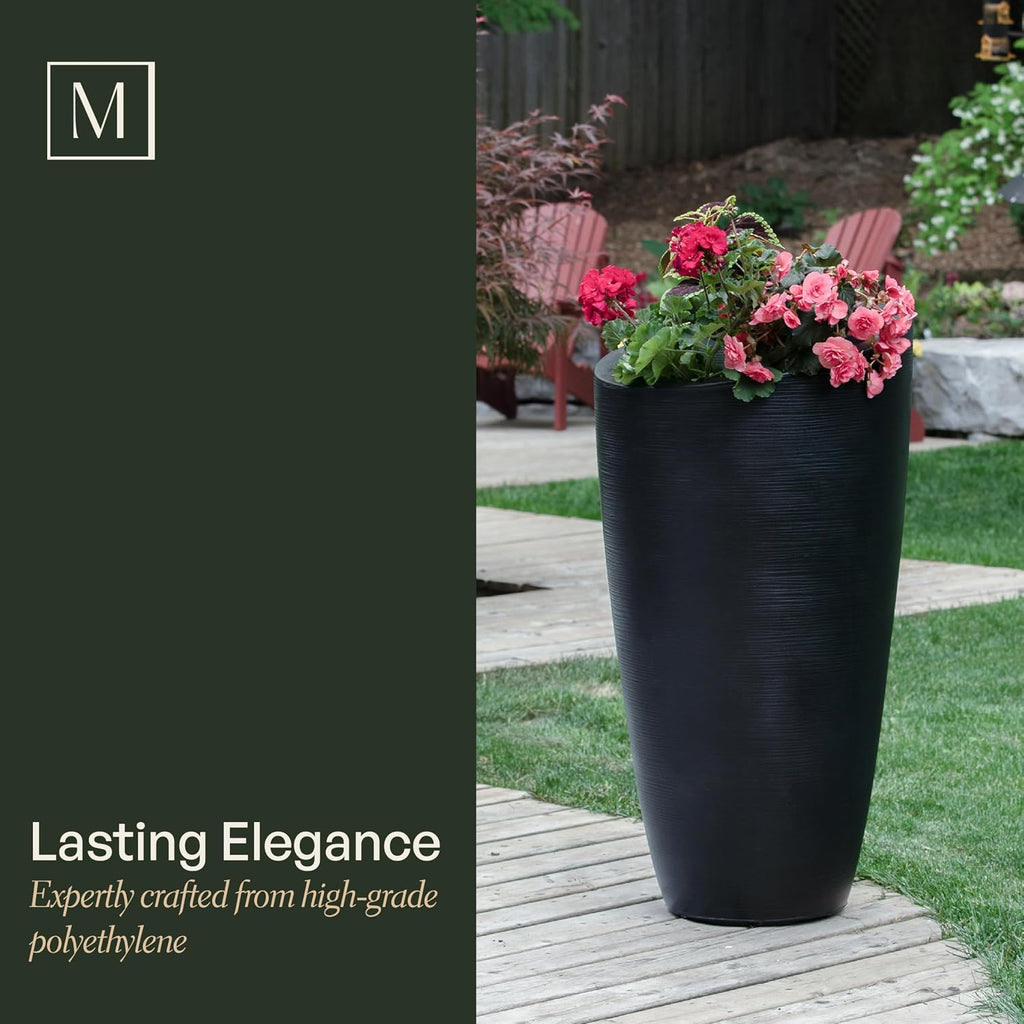 Modesto 42in Tall Round Modern Planter, Black | All season, Indoor/Outdoor, Double-wall design, Fade resistant