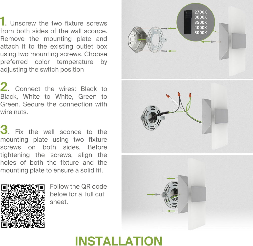 8 Inch Indoor LED Wall Sconce - 10W 2700K-5000K Dimmable Brushed Nickel Wall Sconce Lights - Modern Wall Sconces