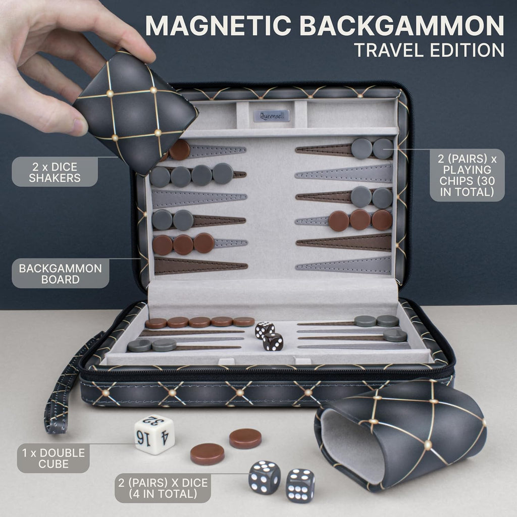 Magnetic Travel Backgammon Sets for Adults - Quality PU Leather Backgammon Board Game for Adults and Kids - 14" Gift