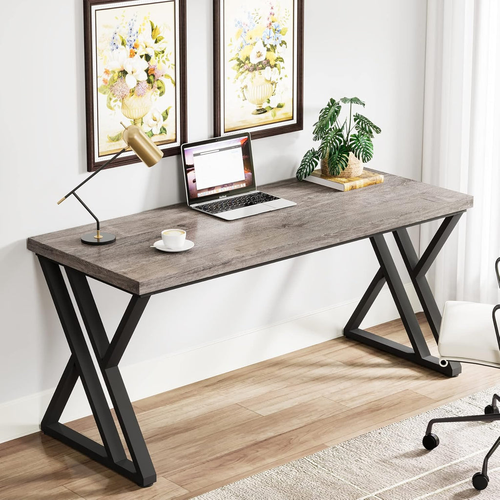Writing Computer Desk, 55 inch Heavy Duty Study Desk with Z-Shaped Metal Leg, Modern Simple Home Office Computer Desk