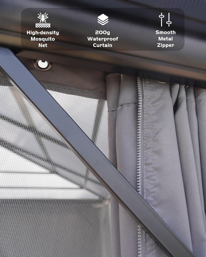 Hardtop Gazebo 12'x14' for All Weather, with Double Metal Roof, Aluminum Alloy Frame, Net, and Curtain