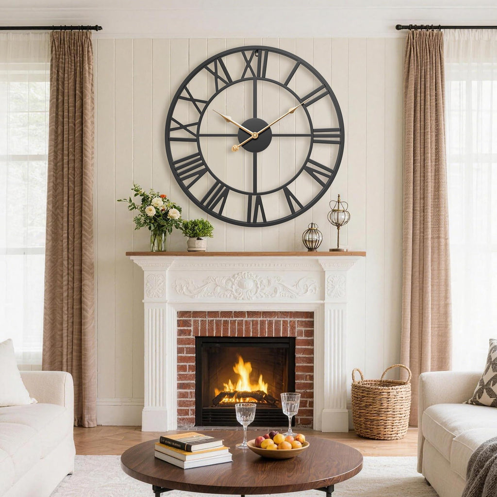 30 Inch Extra Giant Black Metal Roman Numeral Large Wall Clock