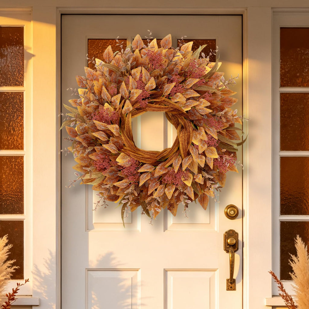 26" Fall Wreaths for Front Door Full Large Eucalyptus Wreath(Orange)
