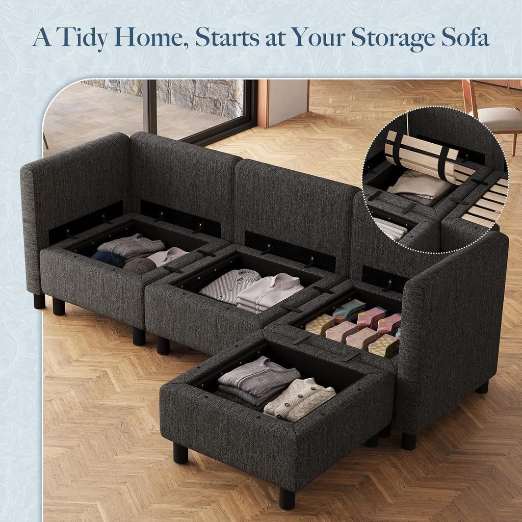 84.3" 4 Seats L Shaped Couch Modular Sectional Sofa Washable Sectional Couches Comfy Couches with Storage Seat Couch