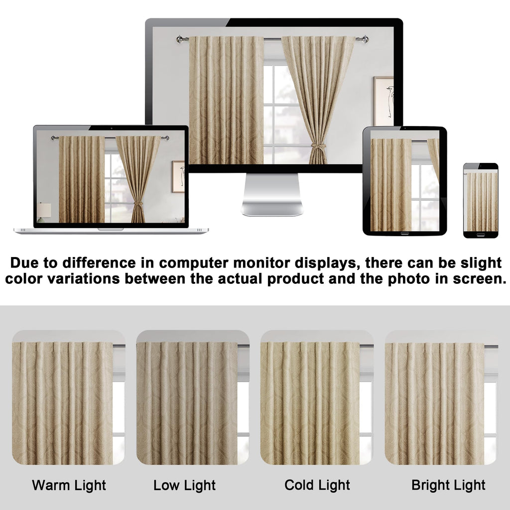 Damask Pattern Curtains 102 Inches, 2 Panels, Taupe