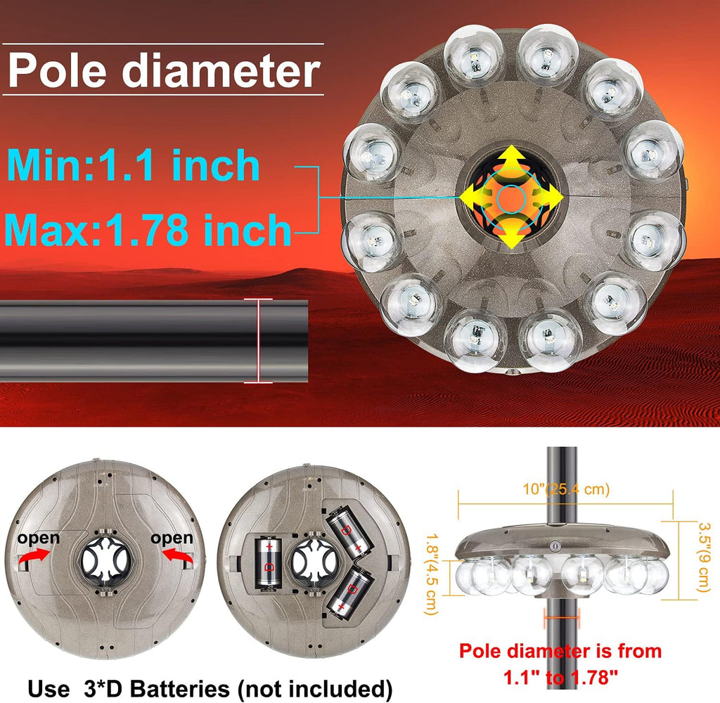 Patio Umbrella Light, 3xD Battery Operated Umbrella Pole Light with RF Remote 80Ft Through Wall