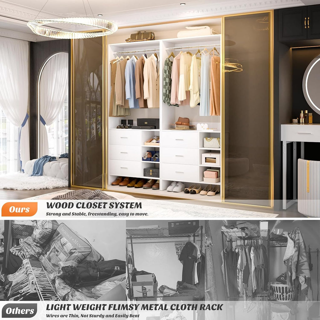 2.5FT Closet System with 3 Drawers, 29.5'' Closet Organizer, Wood Closet Organizer System, Walk-in Closet or Small