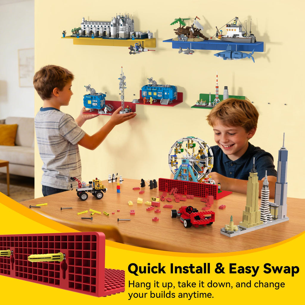 8Pack Floating Shelves for Wall Compatible with Lego Bricks, 4Color