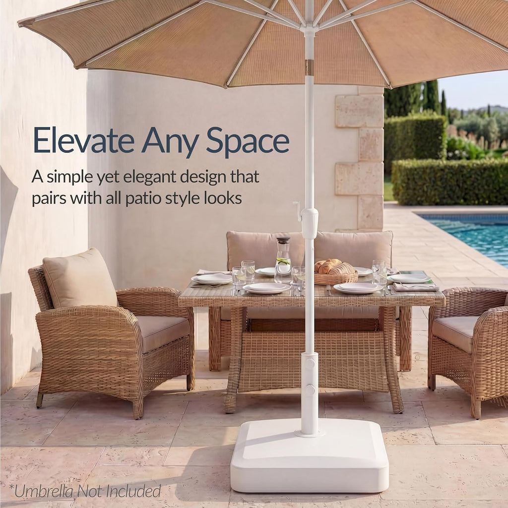 55lb Fillable Umbrella Base Stand, Plastic Patio Umbrella Stand with Pole Holder, Adjustment Knob Asscher Design - White