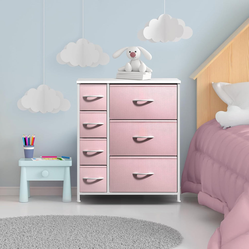 Dresser with 7 Drawers - Furniture Storage Chest for Kid's, Teens, Bedroom, Nursery, Playroom, Clothes, Toys - Steel