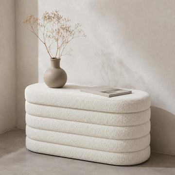 Oval Storage Ottoman Bench, 30 Inches Entryway Shoe Seat | Upholstered Ottoman with Storage, End of Bed Stool Blanket