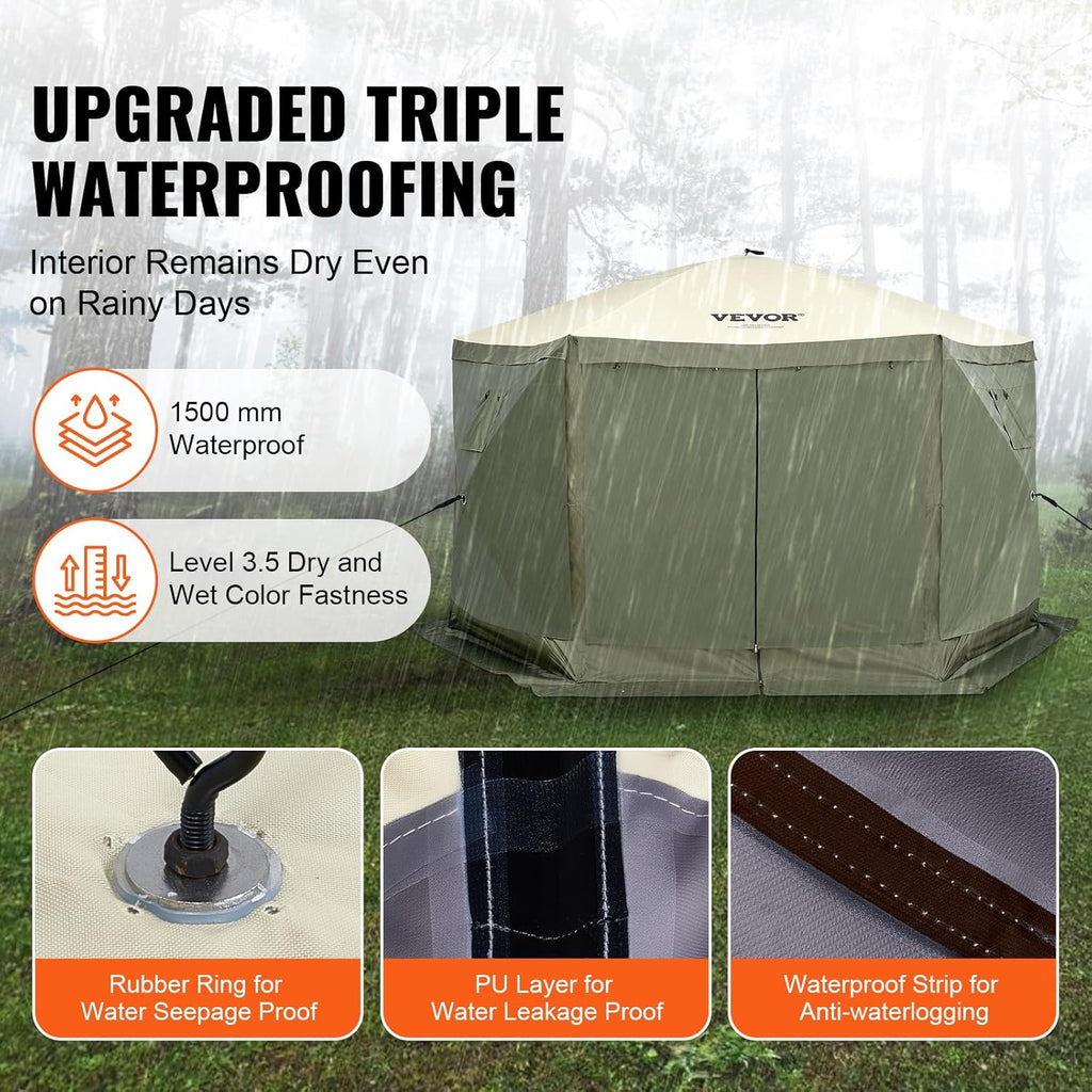 12x12ft Pop Up Gazebo Tent with Mosquito Netting, 6 Removable Wind Panels & 2 Mesh Windows