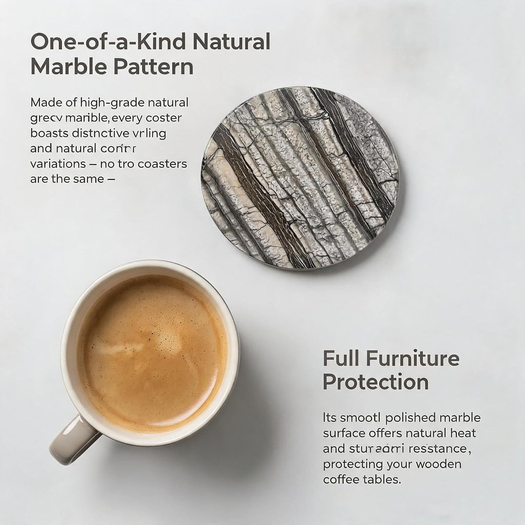 Natural Marble Coasters 4-Piece Set, Round Coasters, 4 Inches Coffee Table Stone Coasters, Suitable for Coffee