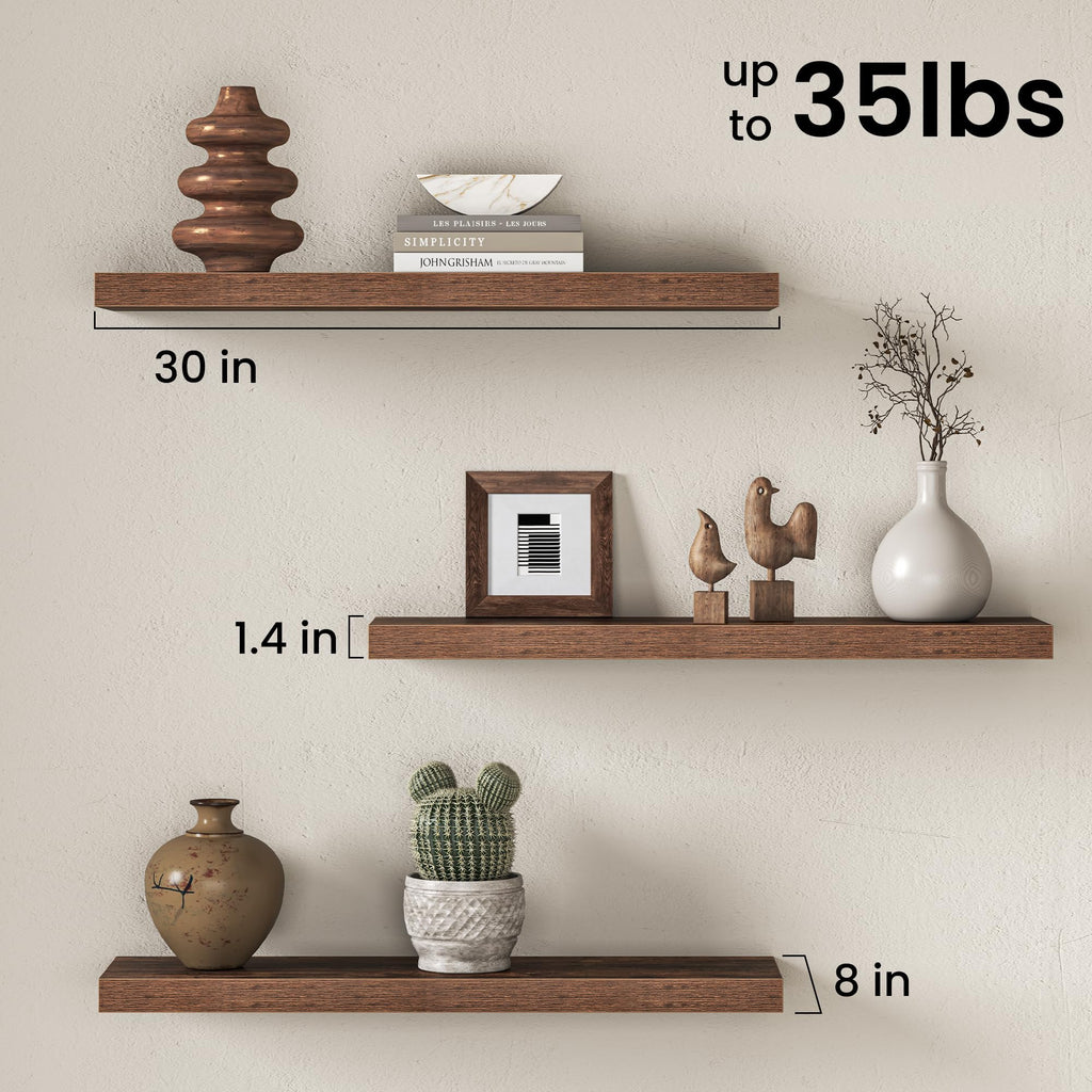 30Inch Floating Shelves for Wall, 8 Inch Deep Shelves |Bedroom|Kitchen Wall Mounted, Wood Hanging Shelf with