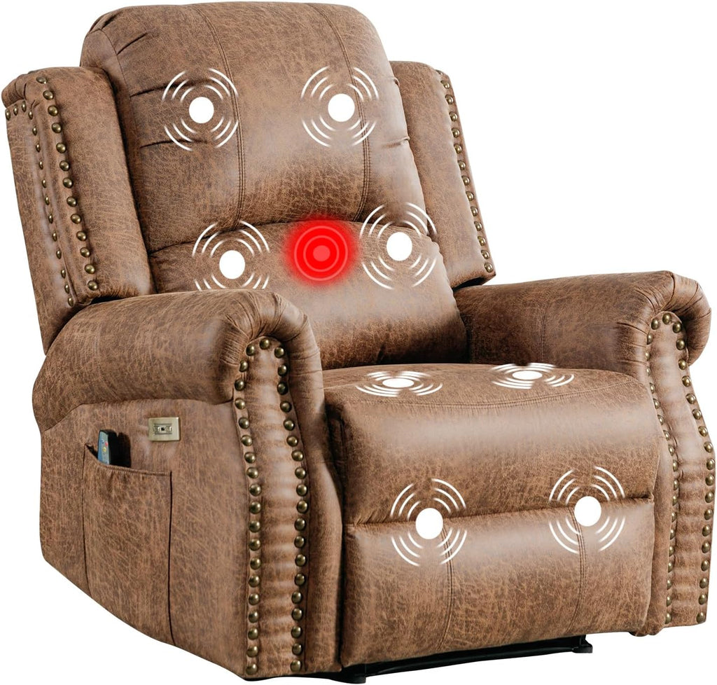 Power Recliner Chair with Massage and Heat, Faux Leather Electric Massage Reclining Chair for Adults with Overstuffed