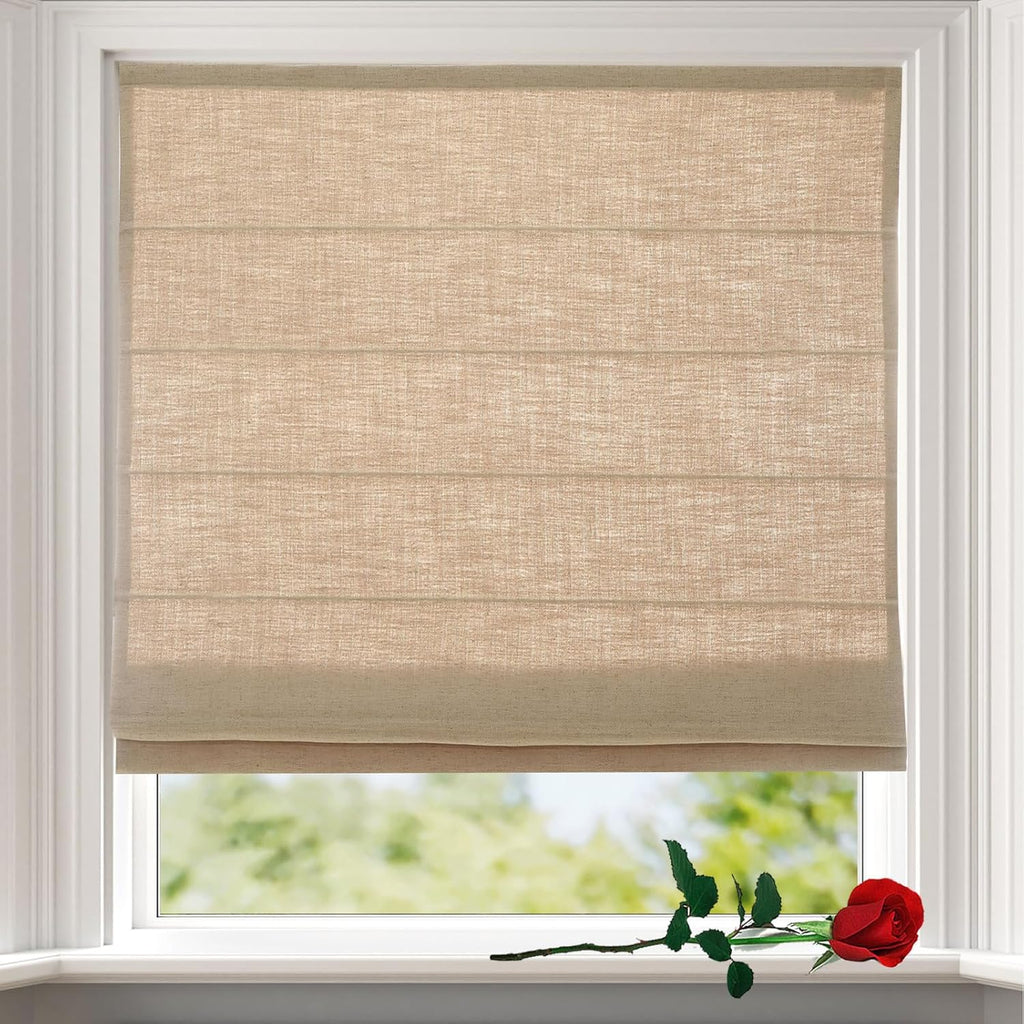Cordless Linen Roman Shades for Windows, Washable Lined Fabric Roman Window Shades, Custom Blackout Light Filtering