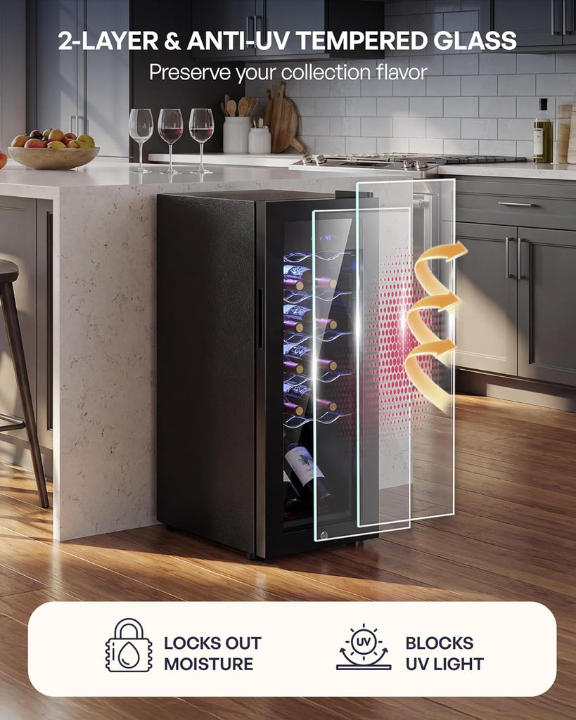 12 Bottle Compressor Wine Cooler Refrigerator, Freestanding Wine Cellar with Gla