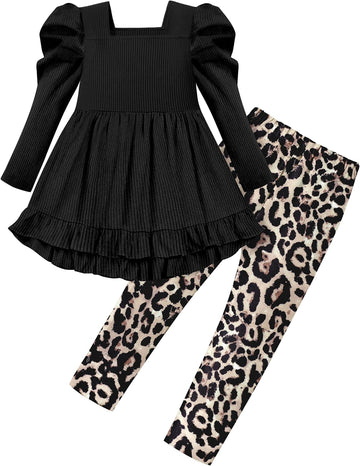 Toddler Girl Clothes Square Neck Ruffle Hem Long Sleeve Top Floral Print Leggings Fall Outfits Kids Clothing Sets