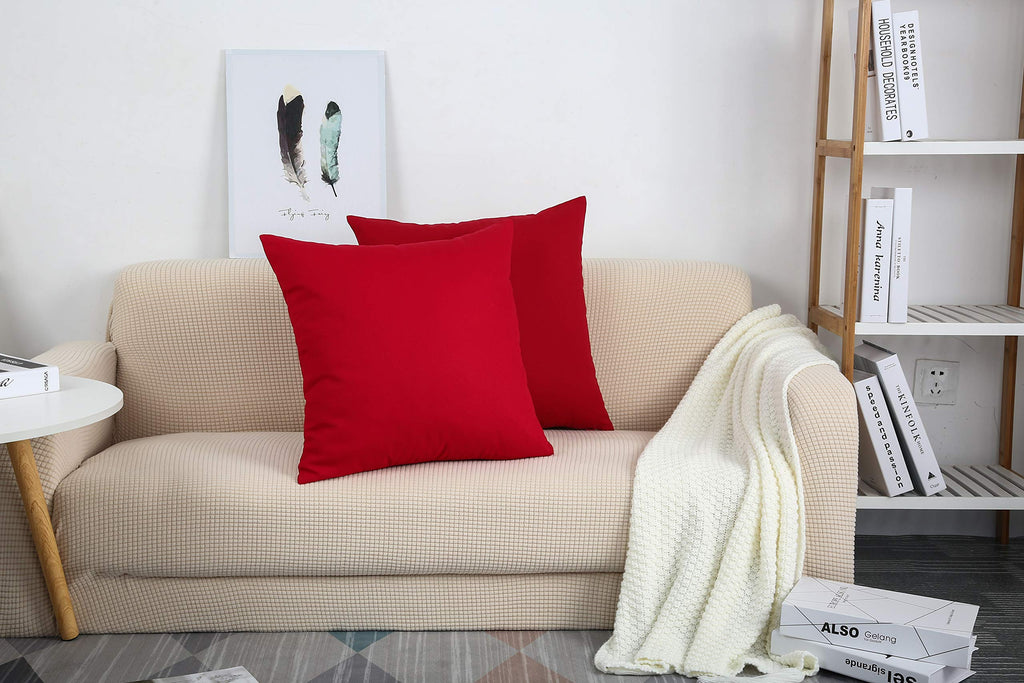 Handmade Decorative Solid 100% Cotton Canvas Throw Pillow Cover/Euro Pillowcase - (26" x26", Christmas Red, 1 Count