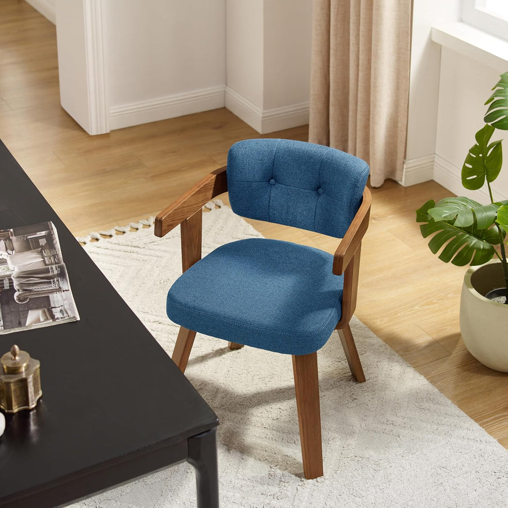 No Wheels - Mid Century Modern Desk Chair Fabric Upholstered Swivel Dining Chairs with Wood Legs for Small Spaces