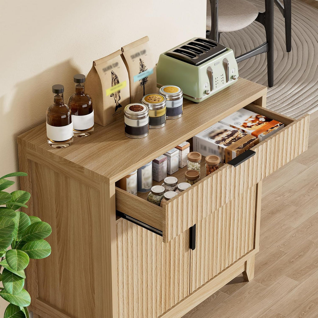 Fluted Sideboard Buffet Cabinet with Storage, 32" Wide Coffee Bar Console Table with Drawer