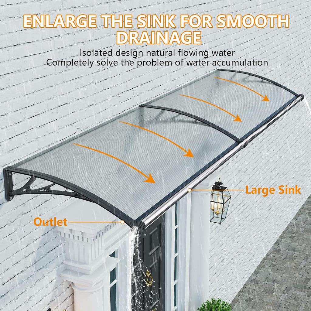 Window Awning Door Canopy 40"x60", Awnings for Doors Polycarbonate Cover Patio Door Awning UV Rain Snow Sunlight