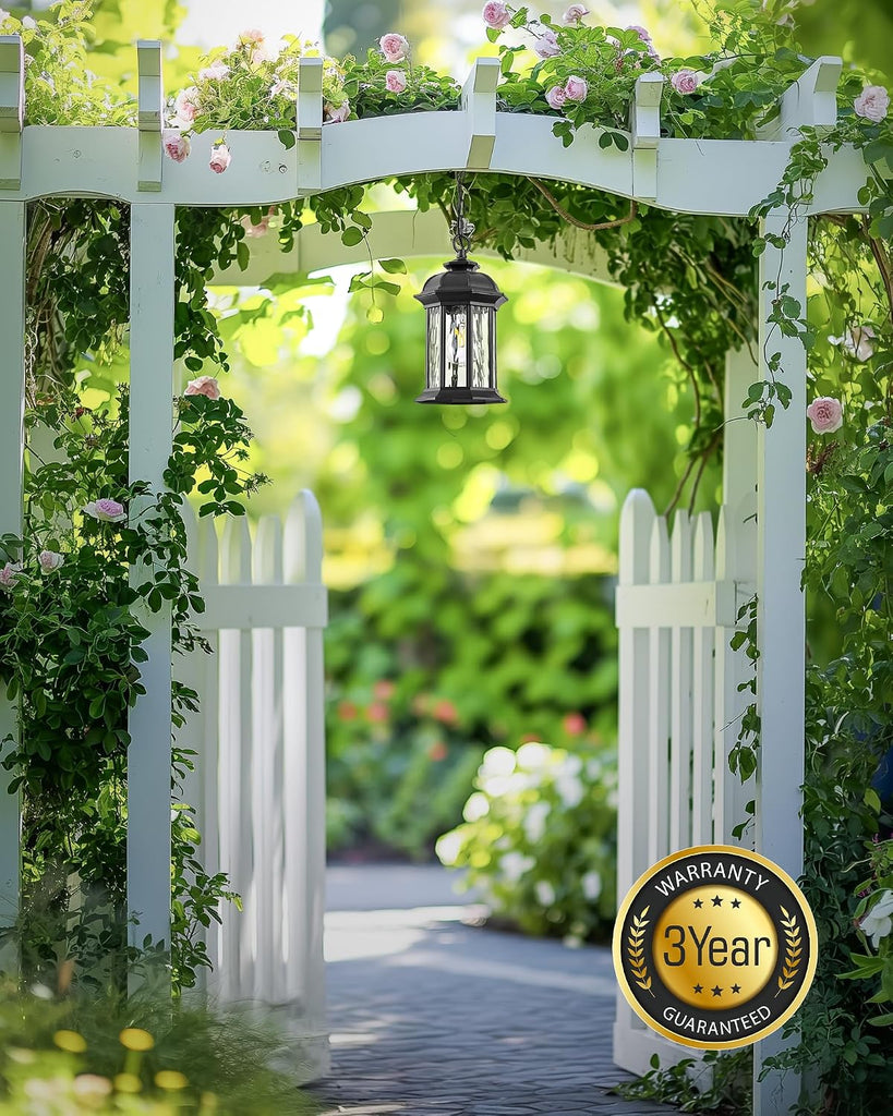 Outdoor Pendant Lights for Porch Lantern, Black Exterior Hanging Lights Fixtures with Adjustable Chain