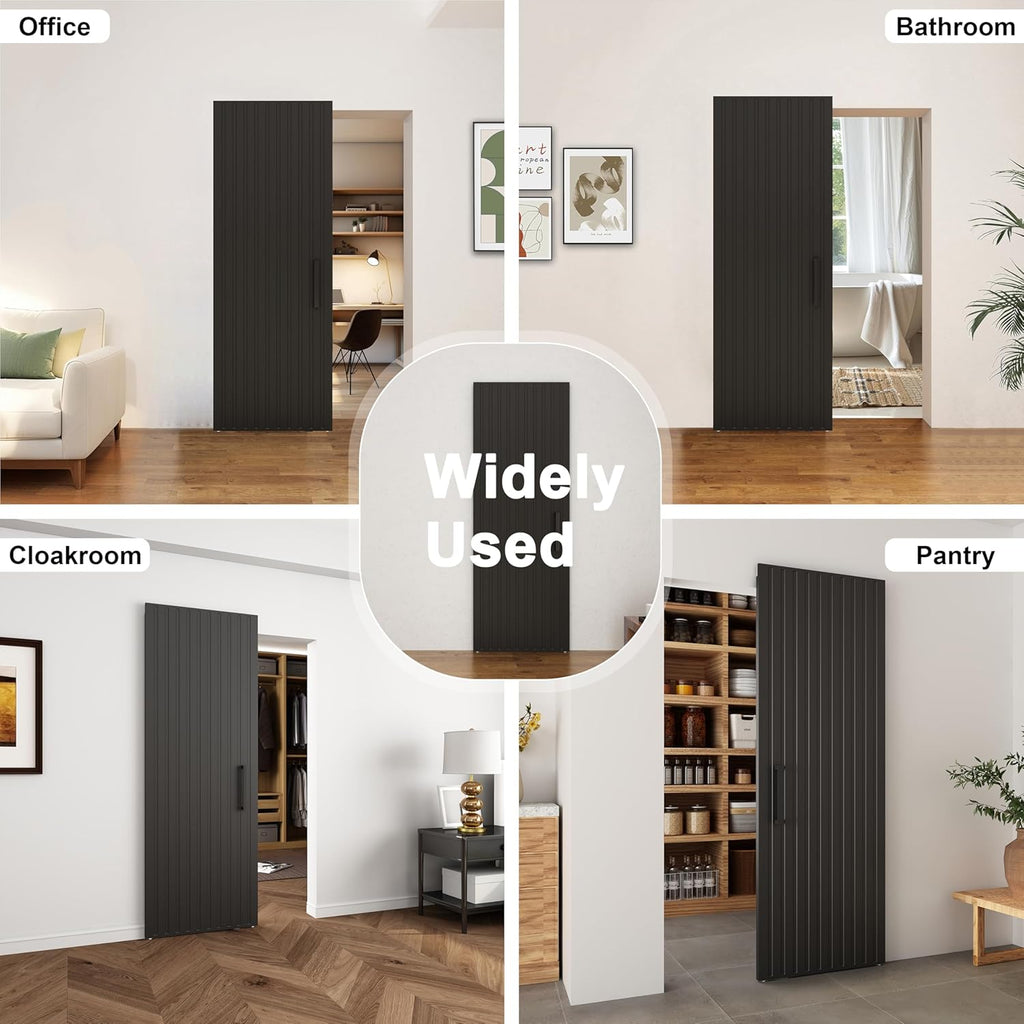 30"x84" Concealed Sliding Barn Door with Soft Close Mechanism, Black Vinyl Wrapped Hidden Barn Door,