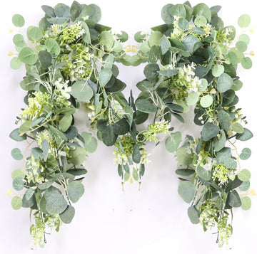 5.9FT Eucalyptus Garland, Artificial Greenery Garland Flower, Green Garland Wreath Vines Decorations, Fake Silver - Set of 59