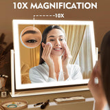 Lighted Makeup Mirror 16.3"x12.6", Hollywood Vanity Mirror with 10X Magnifier, 3 Color LED Lighting Modes, Smart Touch