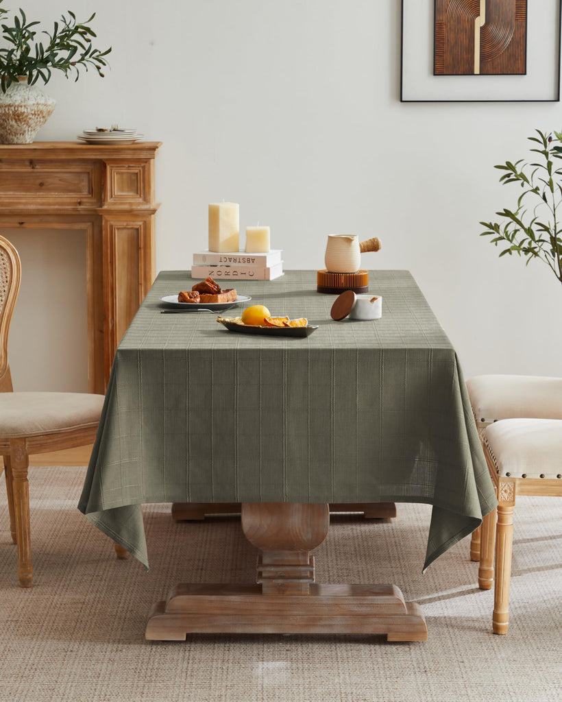 Linen Checked Square Table Cloth 52x52 Inch Olive