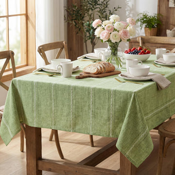 Sage Green Cotton Blend Tablecloth 60×84 Inch Rectangular, Farmhouse Style, Wrinkle Resistant Washable Table Cloth