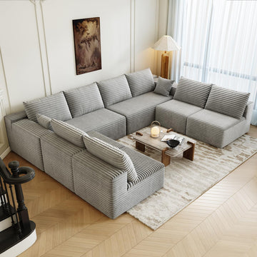 139.4" Modular Sectional Sofa Couch, Oversized U-Shaped Minimalist Couches with 4 Middle Seats Chaise, Modern Deep