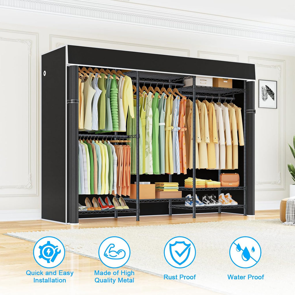E13C Heavy Duty Closet Organizer System,Freestanding Clothing Racks for Hanging Clothes,Adjustable Garment Rack 63" W