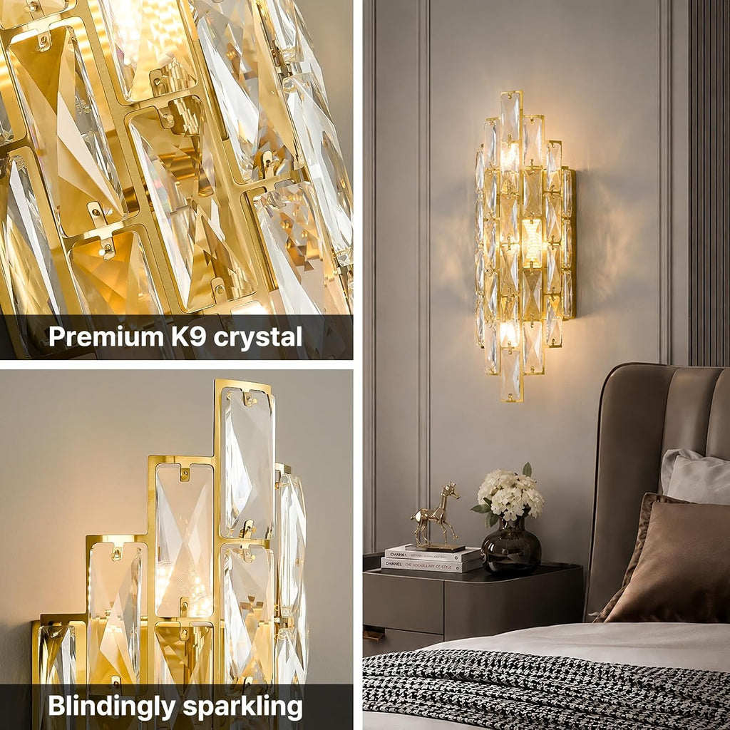 Crystal Wall Sconces Modern Gold Luxury Sconce Wall Light Fixtures Mid-Century Elegant Bling Wall Lamp for Living