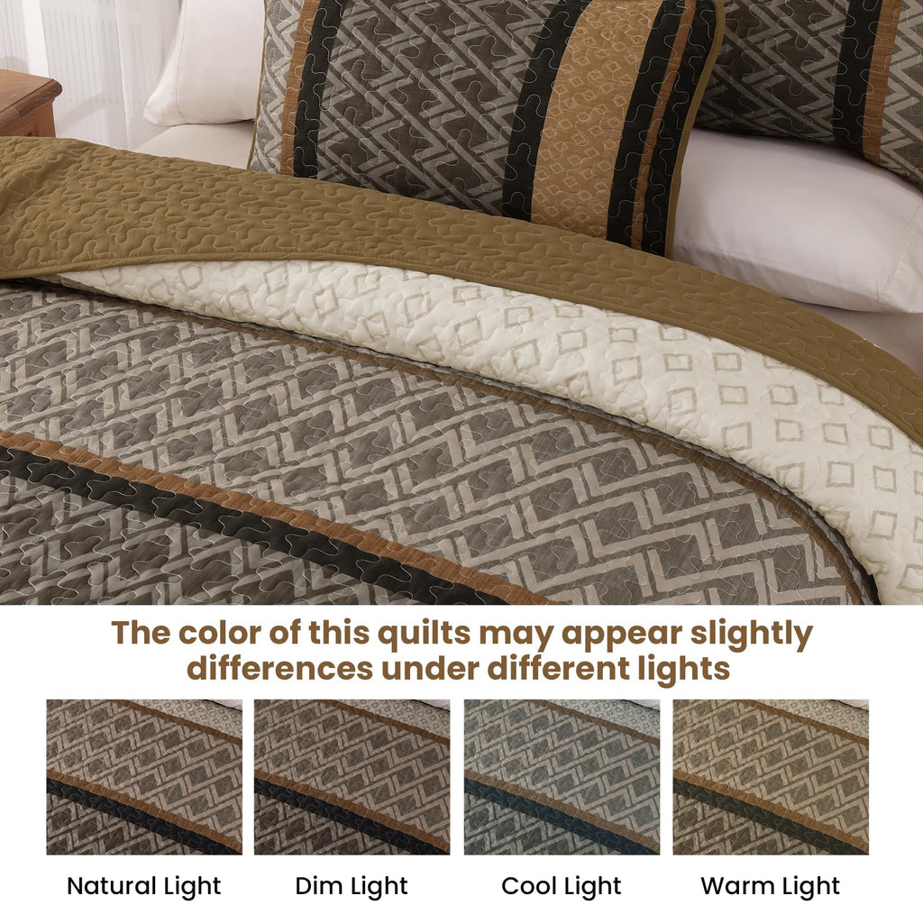 Quilt, Striped Fall Bedding Set, Boho Bedspread, Brown