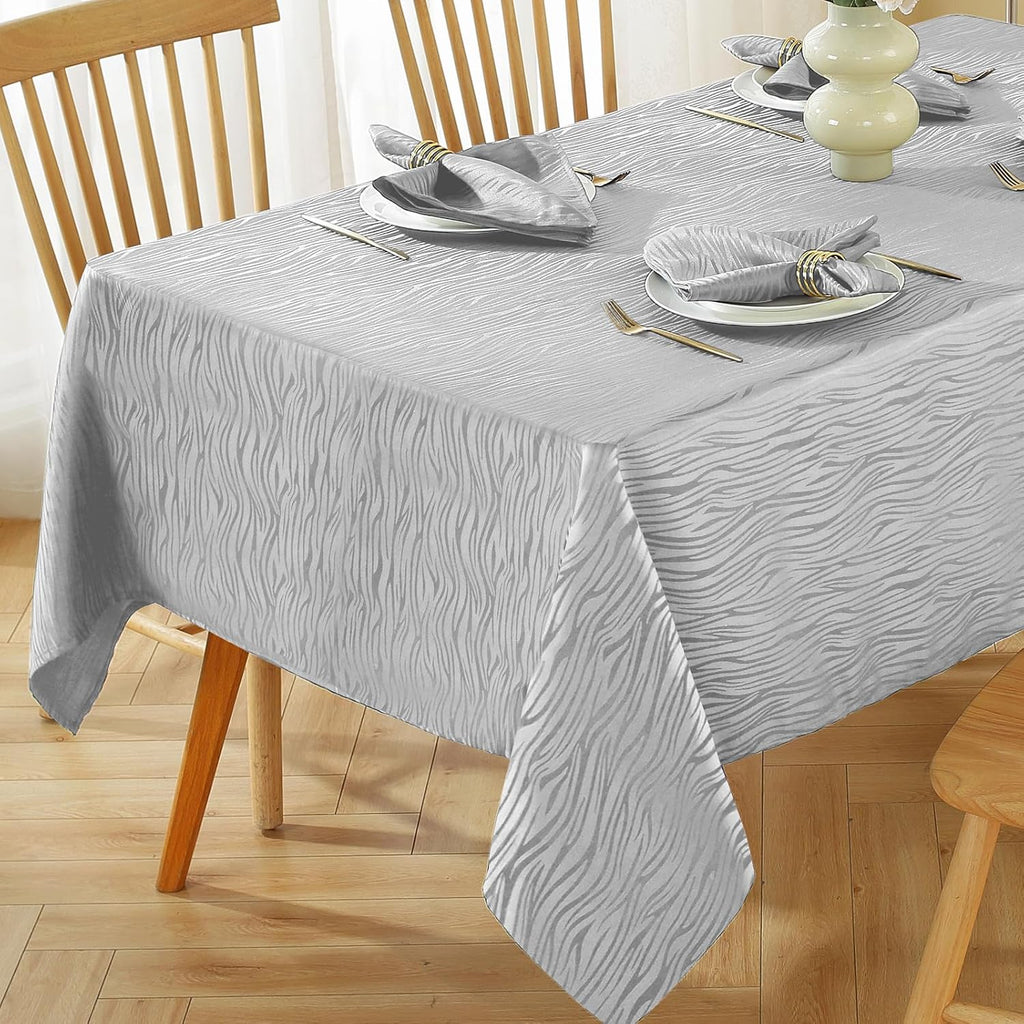 Wavy Swirl Jacquard Tablecloth, 60 x 120 Inch Rectangular Grey Textured Table Cover, Heavy Duty, Wrinkle Resistant