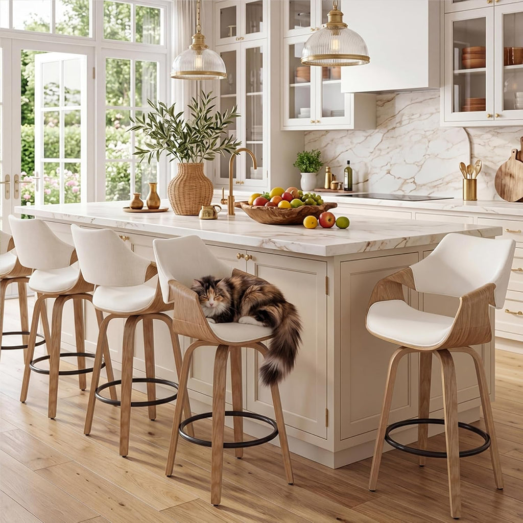 26 Inch Modern Barrel Swivel Counter Stools Counter Height Swivel Bar Stools with Backs Set of 2, Beige Linen