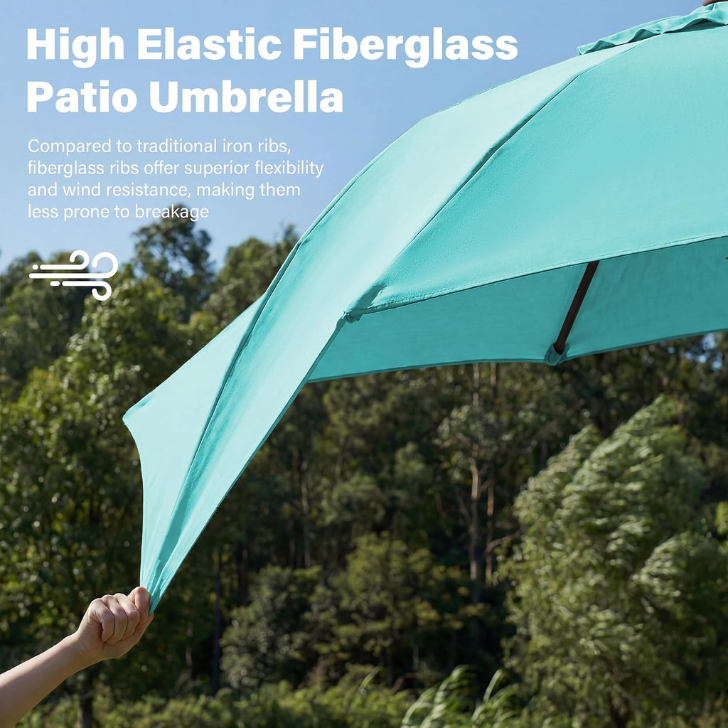 9FT Outdoor Patio Umbrella,Market Table Umbrella with 8 Fiberglass Ribs, Pool Umbrella with Tilt and Crank - Peacock Blu
