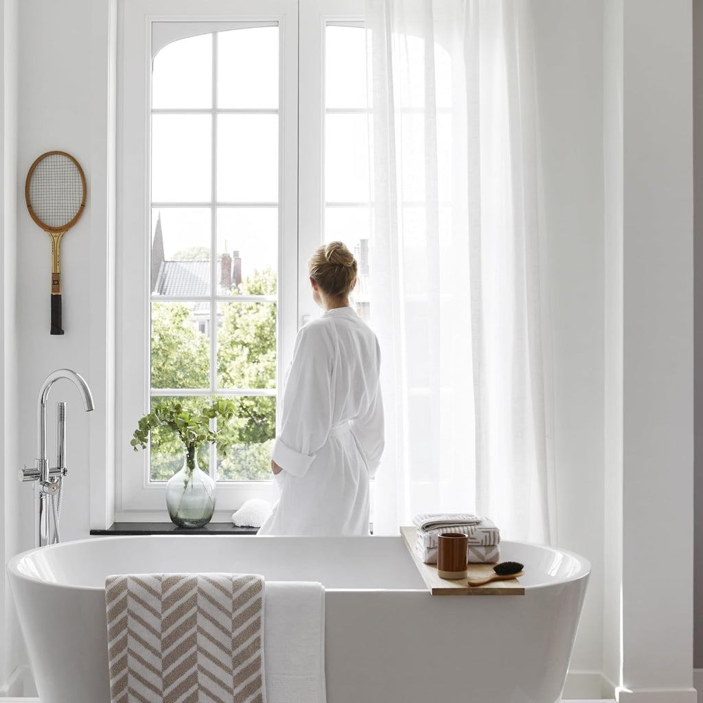 Classic Pique Bath Robe, 100% Soft Cotton Terry, Unisex Adult Bathrobe, Absorbent & Quick Drying, One Size Fits Most