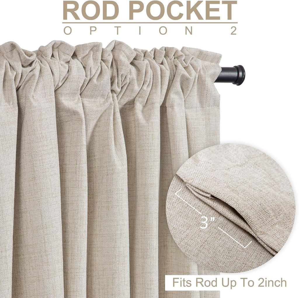 Linen Textured Total Blackout Curtains for Bedroom, Back Tab/Rod Pocket Living Room Drapes, Thermal