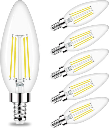 Candelabra LED Bulb, E12 Small Light Bulbs 5000K Daylight Dimmable - 60W Equivalent Ceiling Fan Bulbs Type B Edison