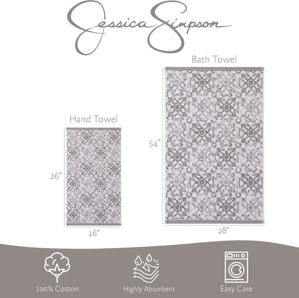 Bath Towel 4 Piece Set, Aziza, Premium Bathroom Décor, Includes 2 Hand Towels and 2 Shower Towels, 100% Cotton &