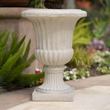 Italian Urn Planter - Antique White MGO Weather-Resistant - Large Classic Urn for Indoor Outdoor Garden, Patio or