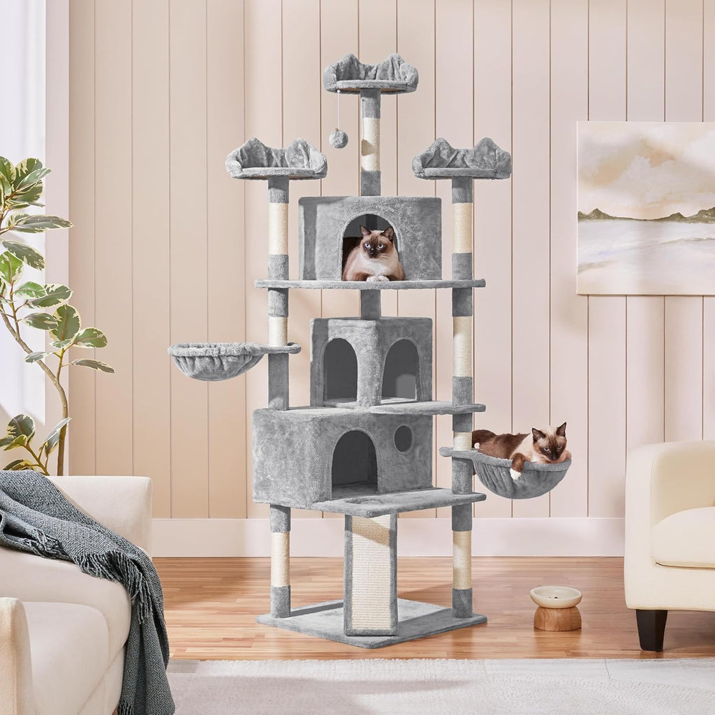 76.5in Multi-Level Large Cat Tree, Big Cat Tower with 3 Condos, Cozy Plush Perches